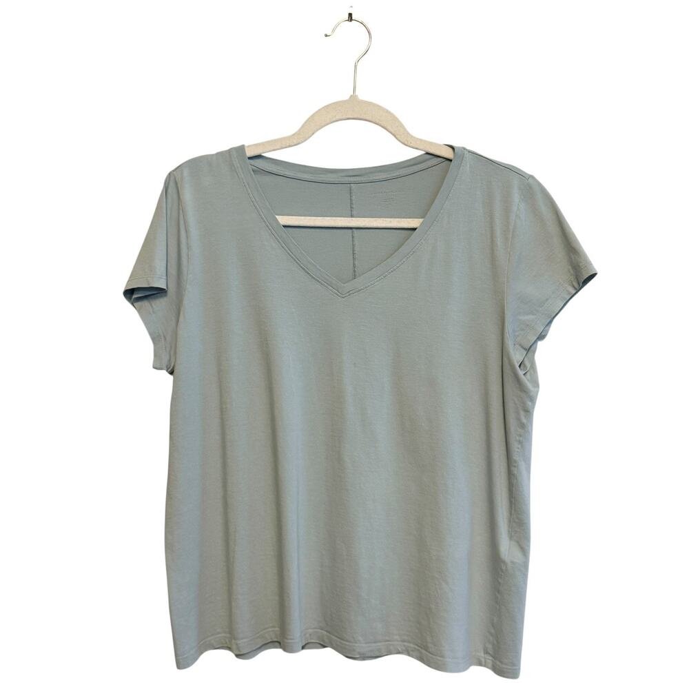 Eileen Fisher Light Blue 100% Organic Cotton V-Neck Athleisure Tee Shirt M Women